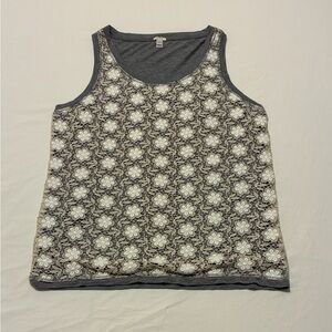 J. Crew Gray Tank Top with White Floral Lace Overlay
